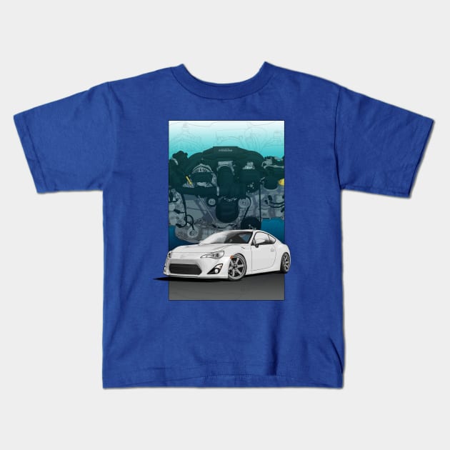 GT86 with 4U-GSE engine backdrop Kids T-Shirt by ArtyMotive